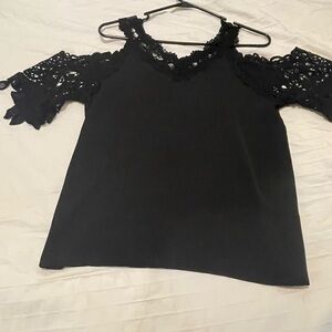 Black Lace Cold Shoulder Top